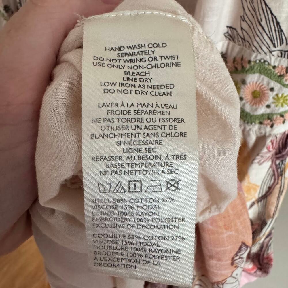 By Anthropologie Embroidered Square-Neck Floral Tiered Maxi Dress Beaded Boho L - Picture 8 of 10